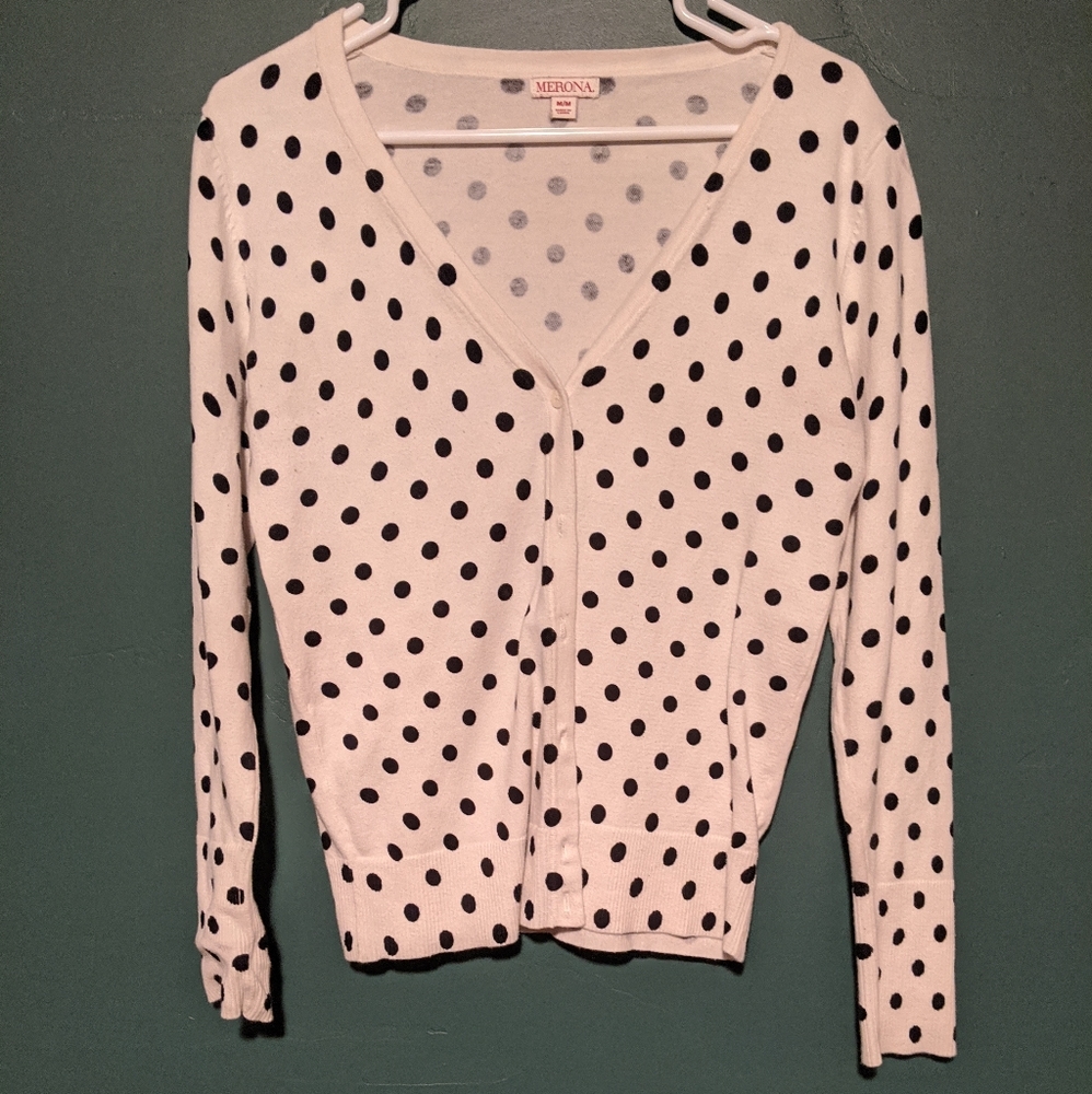White and Black Polkadot Cardigan